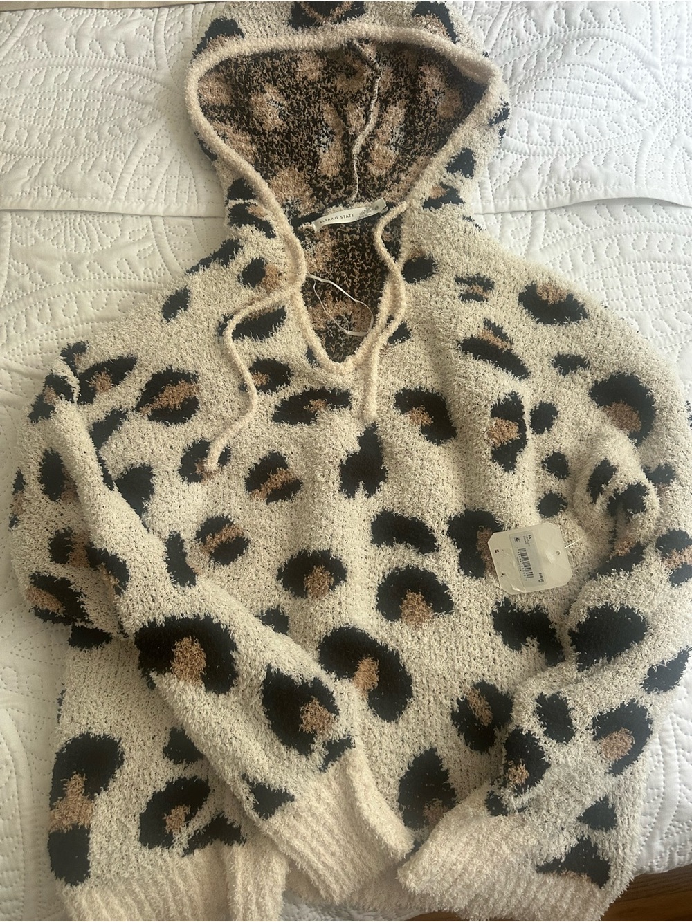 Cozy Leopard Plush Hoodie Sweater in Cream & Black